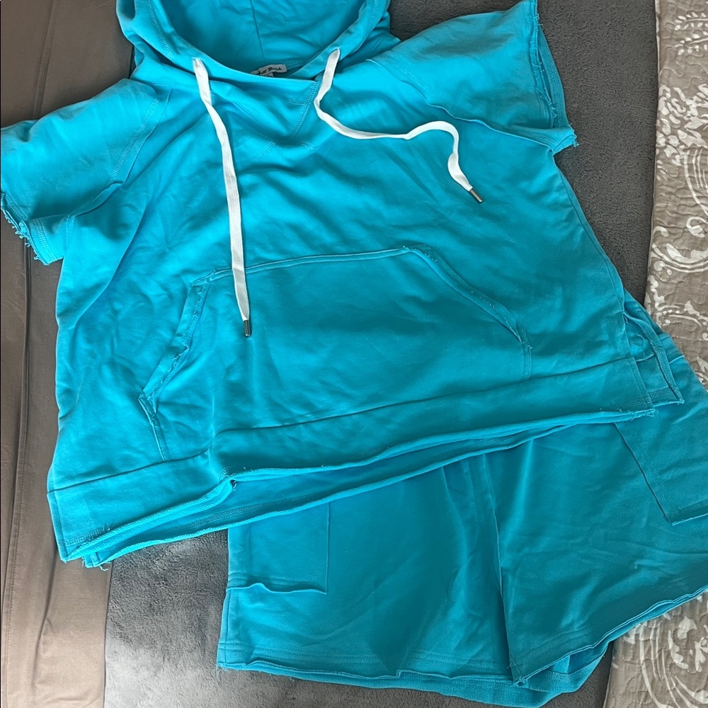 White Birch Teal Hoodie Top